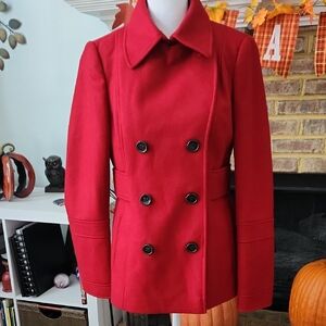 Moda International Vibrant Red Pea Coat